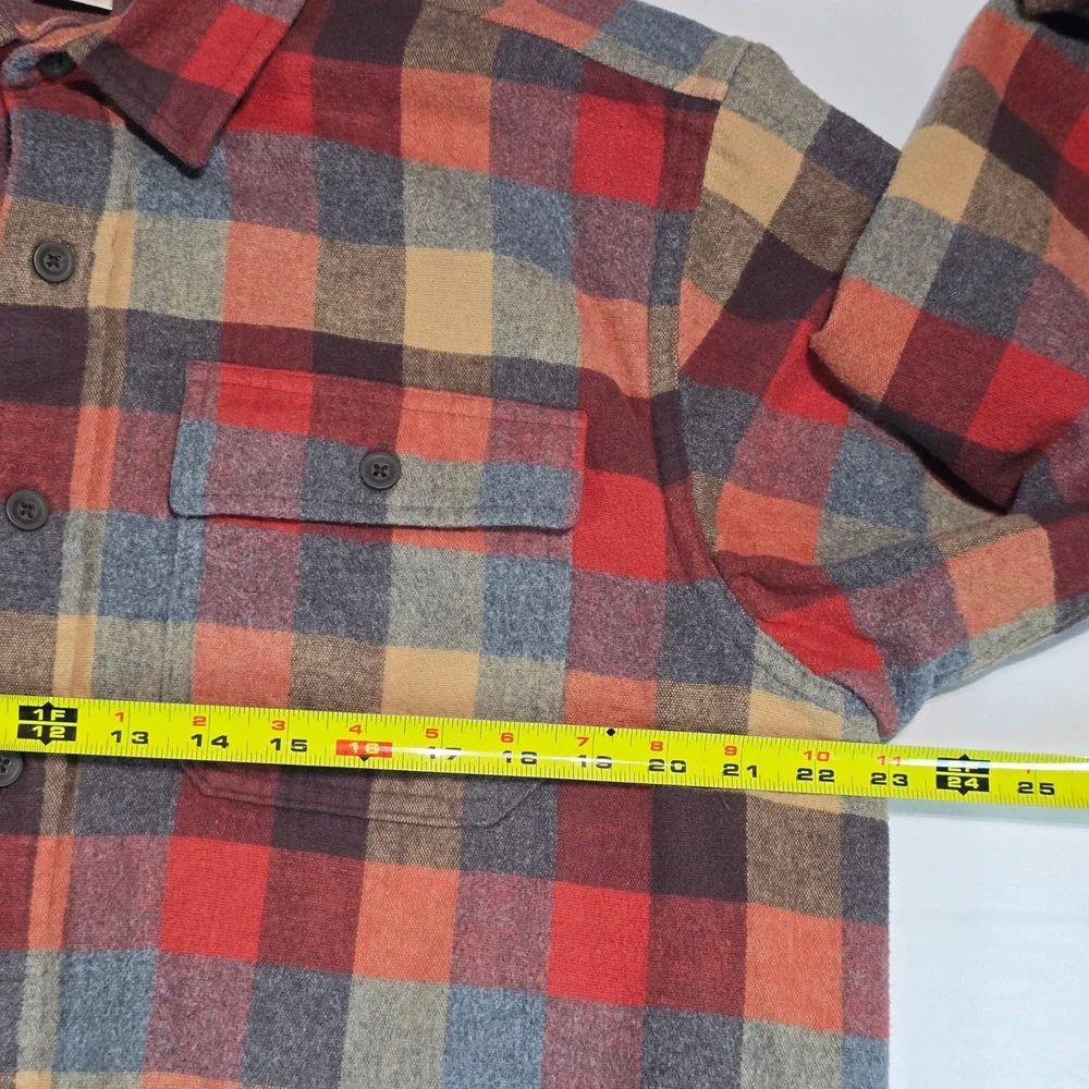 LL‎ Bean Mens Traditional Fit Flannel Shirt Plaid Red Orange Large L-REG 277981